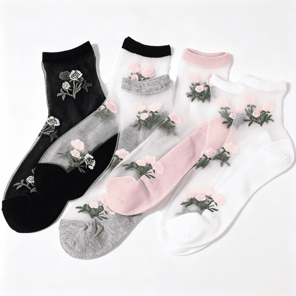 OQRKI Sheer Mesh Socks Women See through Transparent Ankle Stocking Socks for Girls