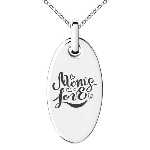 Stainless Steel Mom's Love Small Oval Charm Pendant Necklace