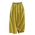 thumbnail image 3 of Women's Cropped Wide Leg Pants in Breathable Cotton Linen Blend with Elastic Waist Comfortable Summer Trousers, 3 of 5