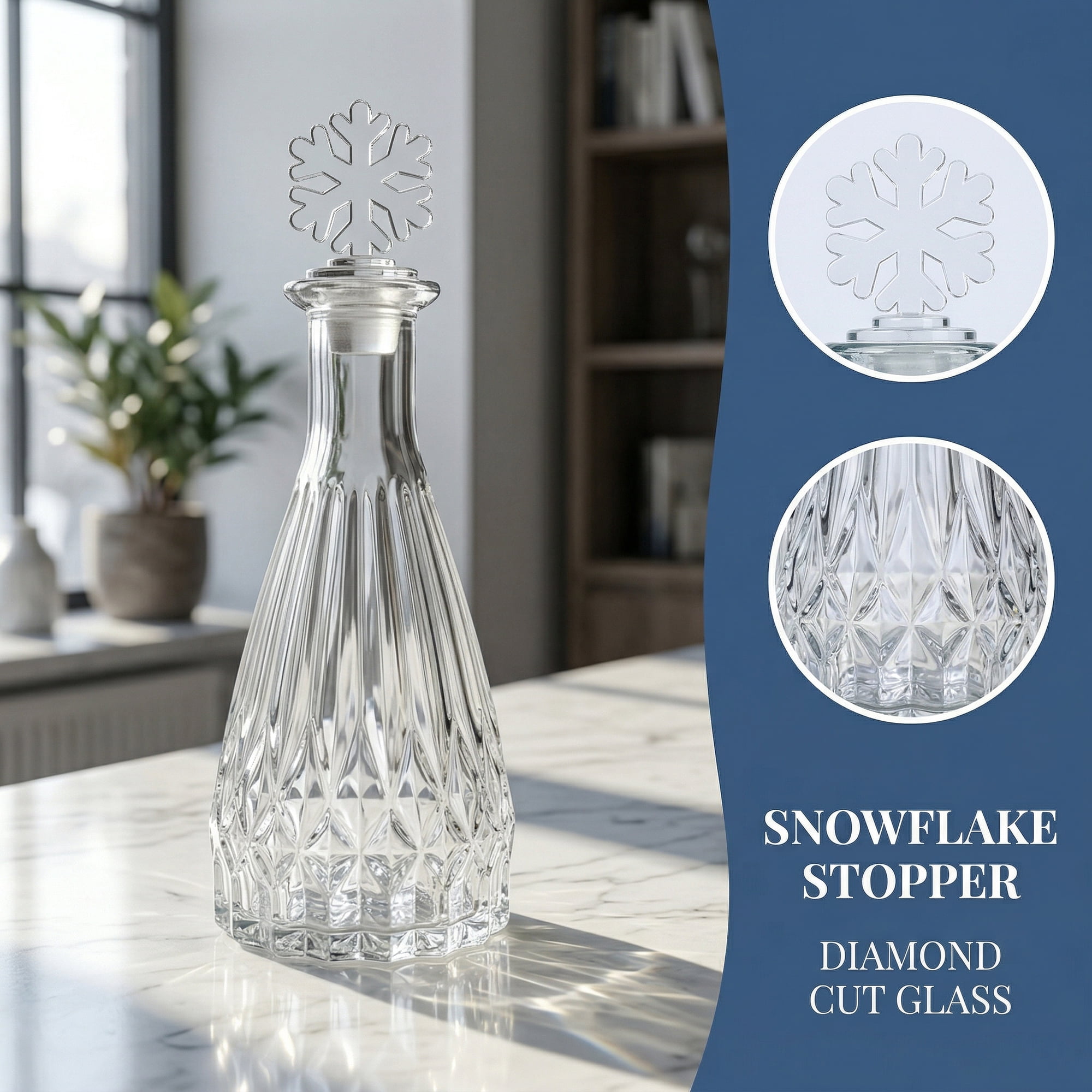 Unique Bargains 2pcs Decorative Glass Jars with Ornate Glass Stoppers Snowflake Shaped Snap Cover 2.8"x2.8"x7.5"