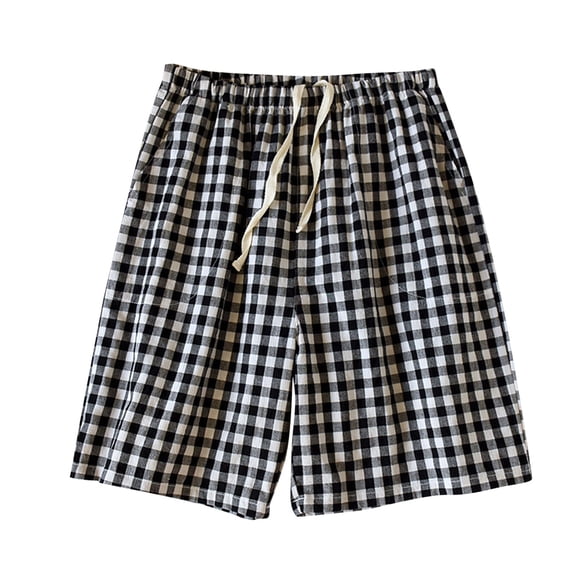 CHUOU Men's Cotton Spring/summer Thin Shorts Loose Fitting Comfortable And Simple Checkered Home Pants