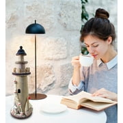 CoTa Global Brown Wooden Lighthouse Decor - Handmade and Crafted Wooden Lighthouse Decoration with Fishing Net, Decorative Beach Style Tabletop Centerpiece, Nautical Themed Home Decor - 12 Inches