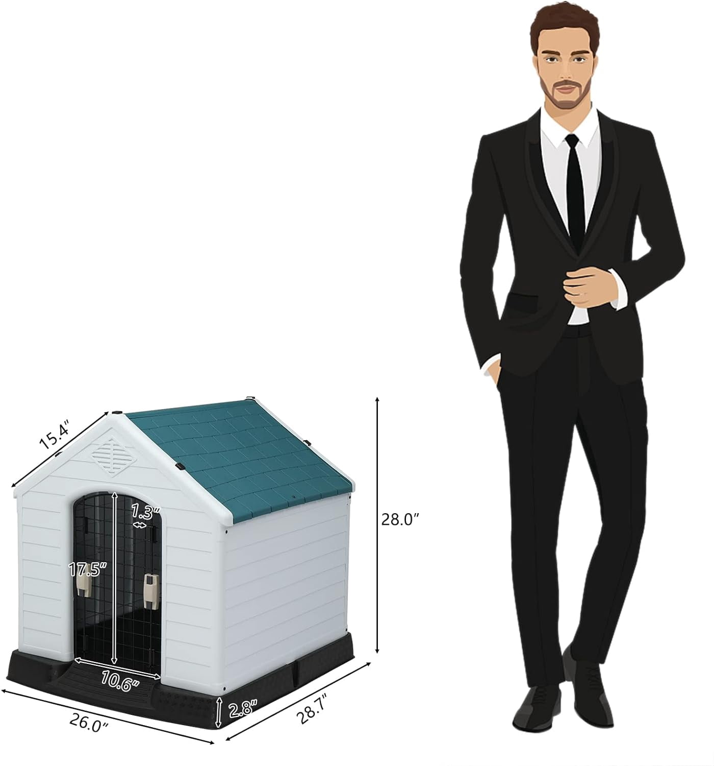 ZYPPP Plastic Dog House, Pet Dog Kennel Water Resistant for Small Medium Sized Dogs with Door, Indoor & Outdoor Use (28" H)