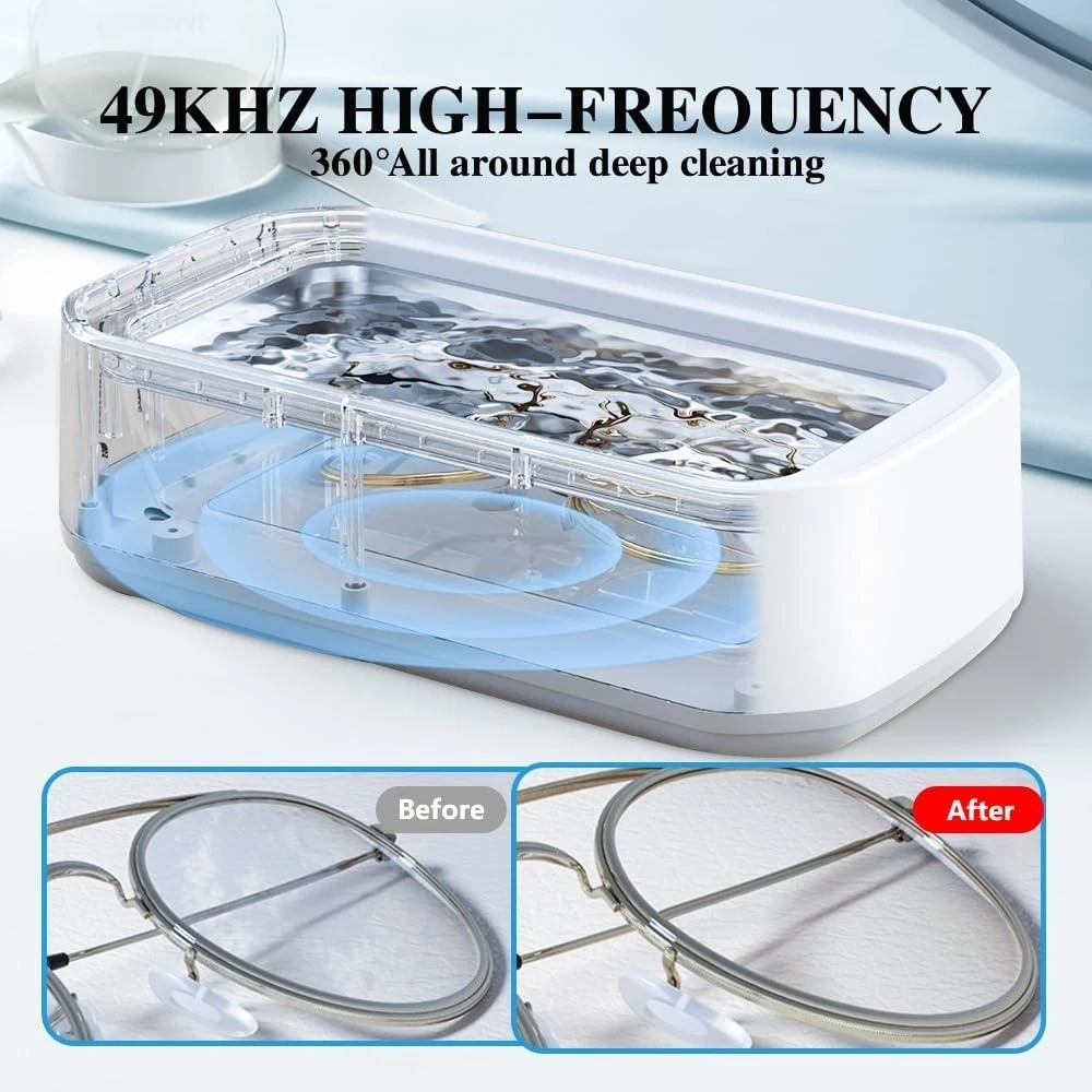 XEENSO Ultrasonic Jewelry Cleaner Denture Glass Watch Ring Bath Tank Cleaning Machine 49KHz 5 Modes Digital Timer