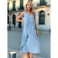 thumbnail image 2 of DARING DIVA Ruffle Sleeveless V Neck Pleated Flowy Maxi Dress S Blue, 2 of 8