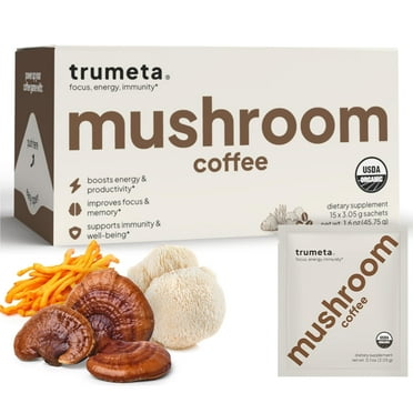 Organic Mushroom Coffee Powder, Instant Mushroom Drink with Lions Mane for Energy and Focus, Trumeta