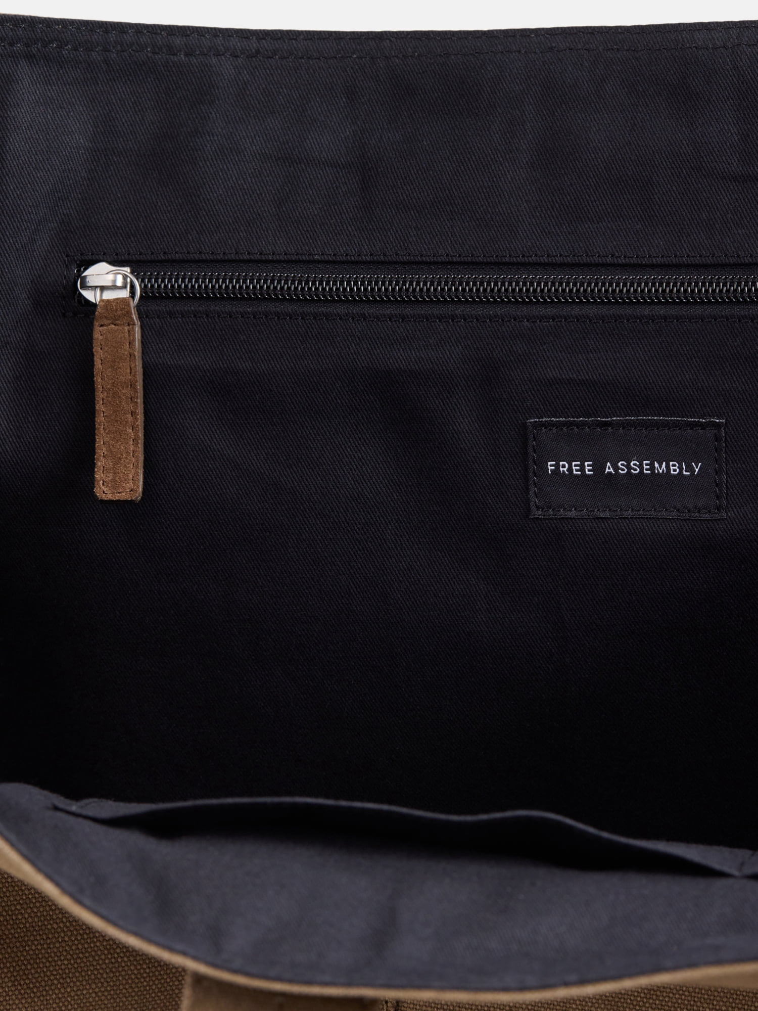 Free Assembly Unisex Large Cotton Canvas Tote Bag with Leather Handles, Green