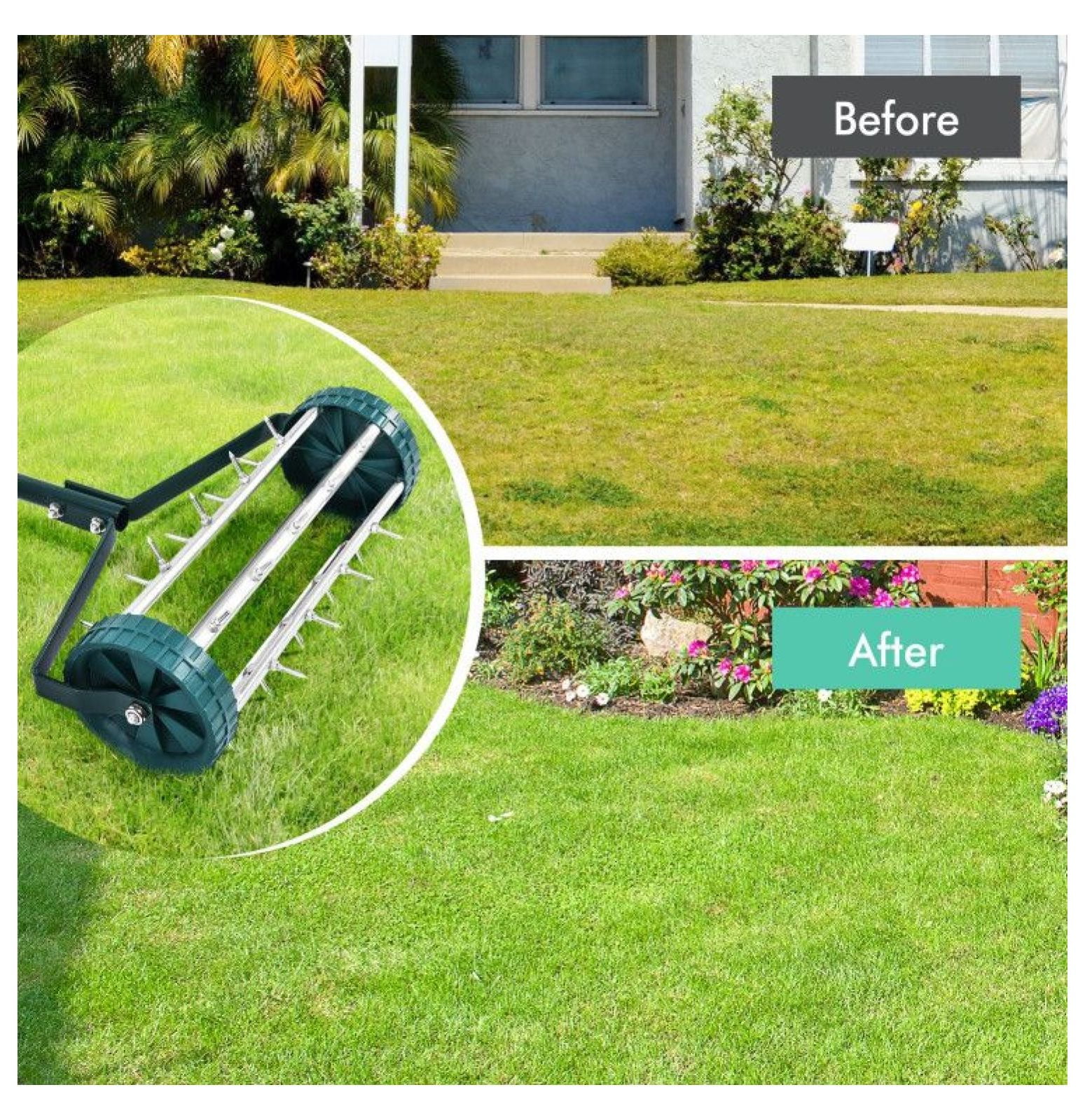 Rolling Lawn Aerator 18 Inch - Manual Lawn Aerator with Tine Spikes & Anti-slip Handle - Lightweight Soil Aerator for Grass - Garden Tool for Water & Nutrient Absorption