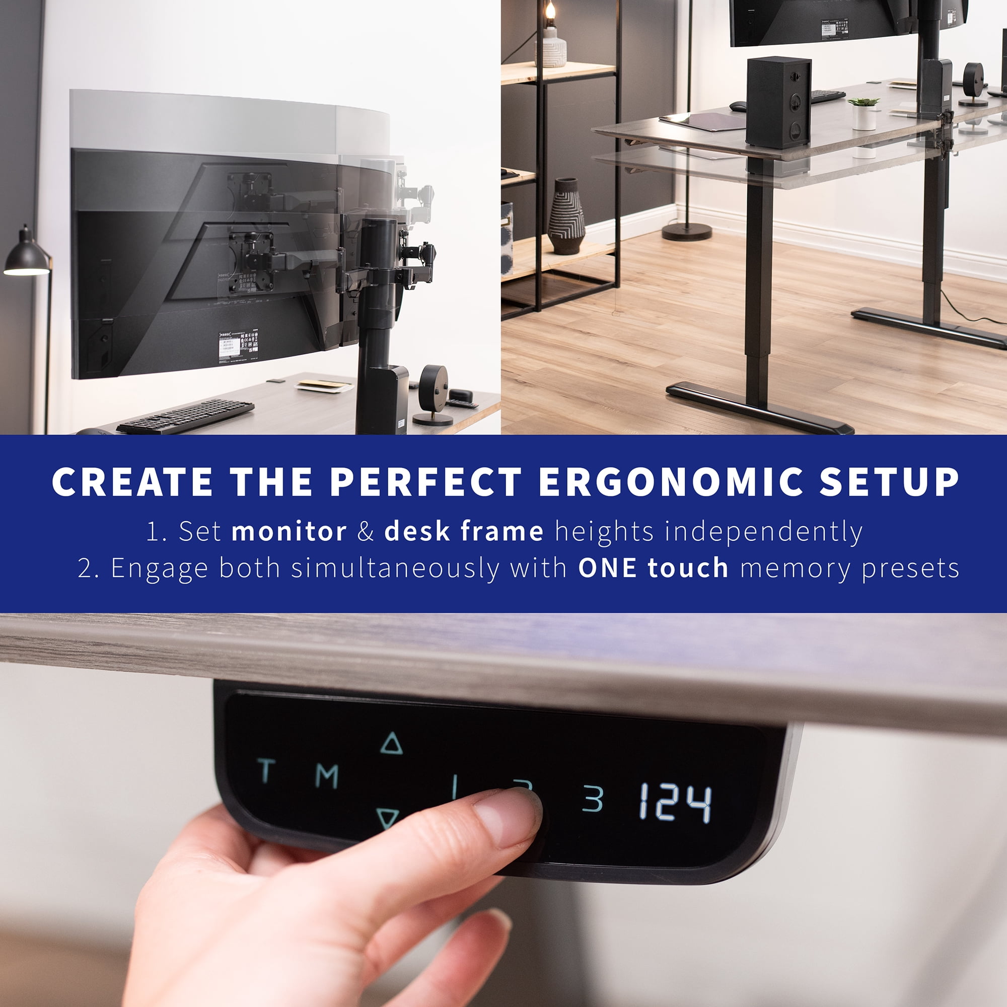 VIVO Single Motor Stand Up Desk Frame with Electric Dual Monitor Mount