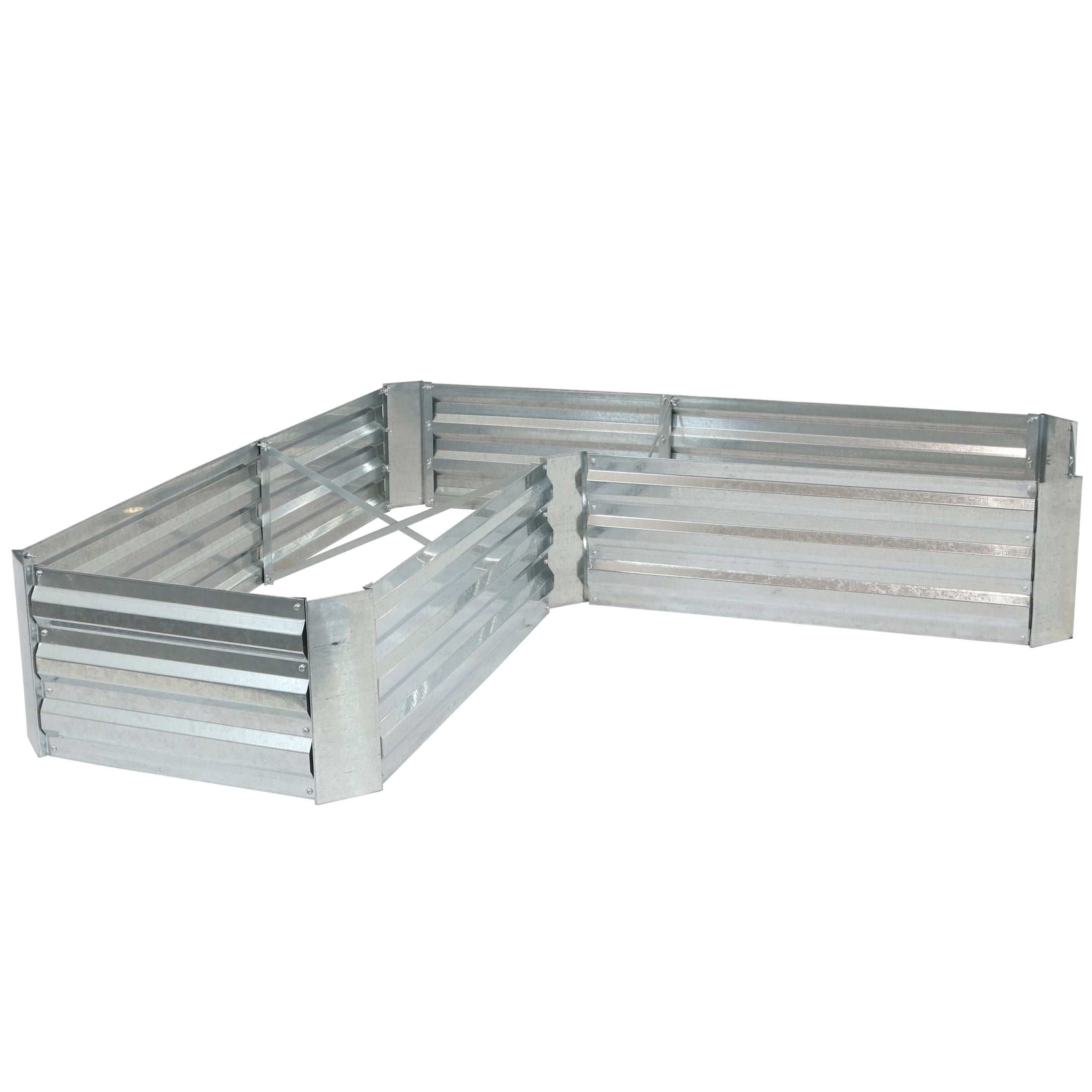 Sunnydaze 59.5" x 59.5" x 11.75" L-Shaped Silver Galvanized Steel Raised Garden Bed