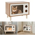 thumbnail image 3 of Cat House, Floorstanding Cat Bed Indoor, Modern TV-Shaped Cat Shelter 19.7*11.4*15.7in(Wooden), 3 of 26