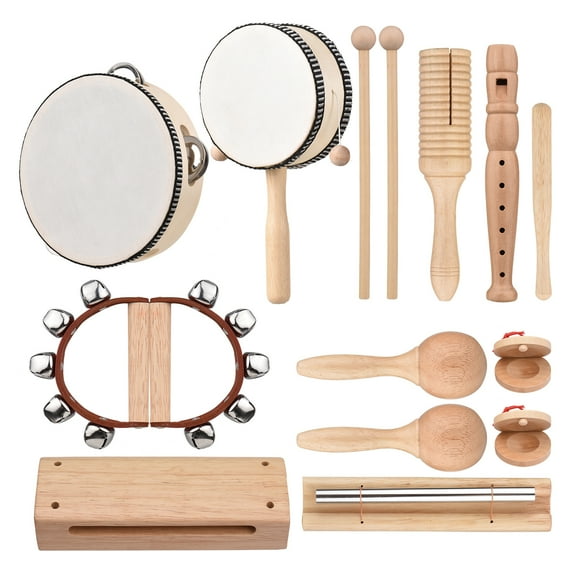 Arealer 13 PCS Kids Musical Instruments Toys with Carry Bag Wooden Percussion Instruments Early Education Gifts for Toddlers Children Preschool Girls Boys