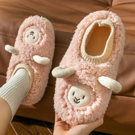 

ZTTD Women Slippers Autumn and Winter Indoor Fashion Comfortable Cute Lamb Bag Heel Flat Warm Non Slip Pink