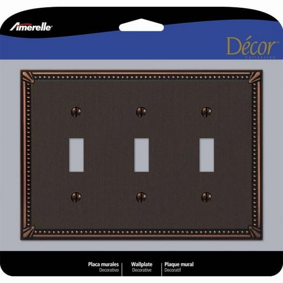 Amerelle Imperial Bead Aged Bronze Brown 3 gang Die-Cast Metal Toggle Wall Plate 1 pk
