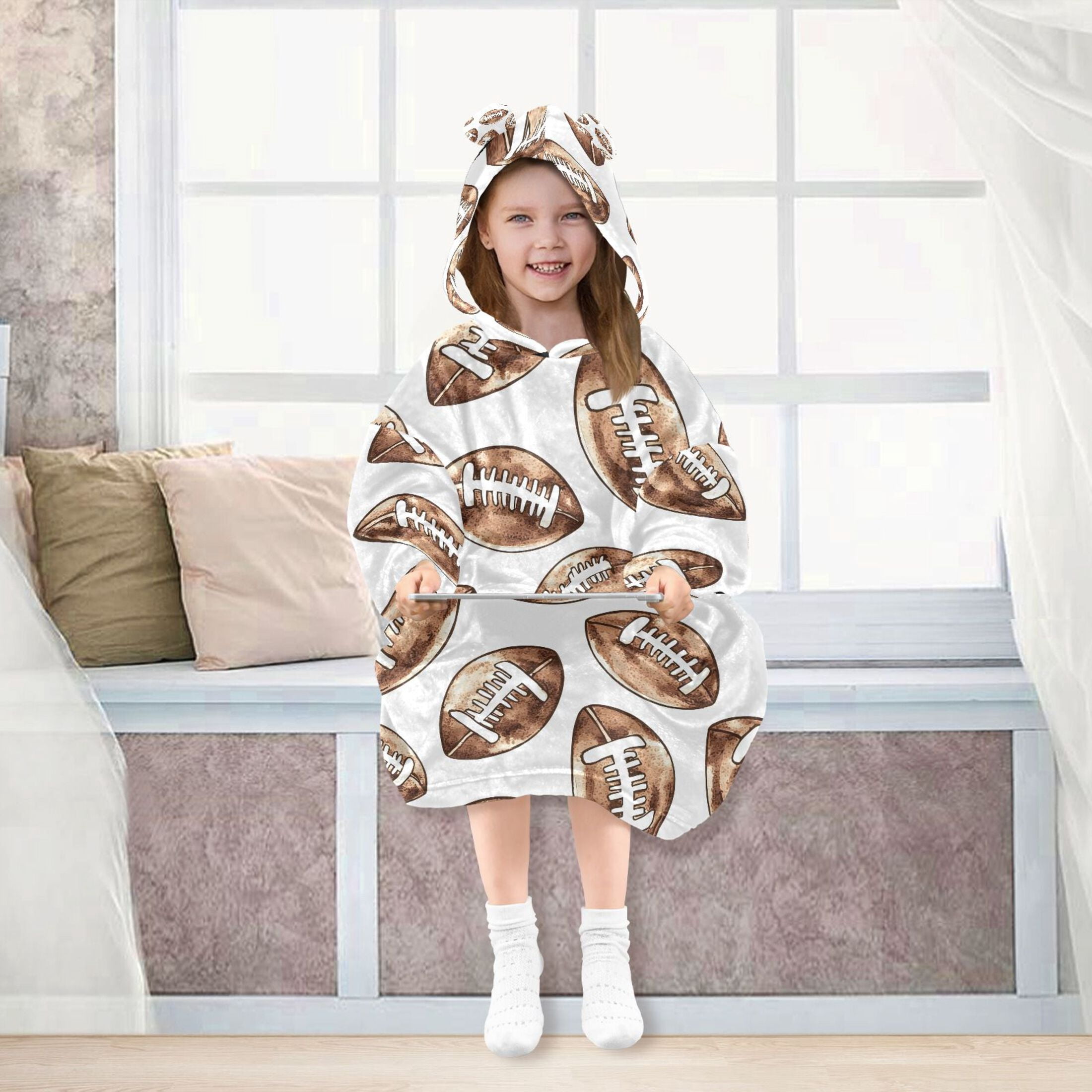 joogoo Wearable Blanket Hoodie for Retro Football Oversized Sherpa Hooded 3-14 YR M