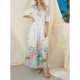thumbnail image 2 of SUNSIOM Robe Longue pour Femmes, Élégante Manches Courtes Col en V Imprimé Fleur/graphique Robe Ample d'Été Décontractée, 2 of 6