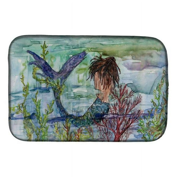 Brunette Mermaid Coral Fantasy Dish Drying Mat