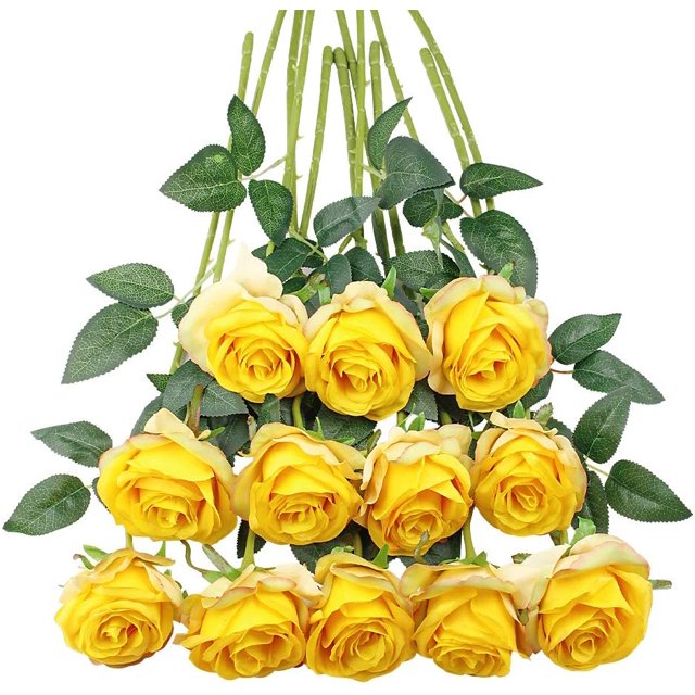 12 pcs Artificial Roses Flowers Long Stem Fake Silk Rose for Home Wendding Decorations