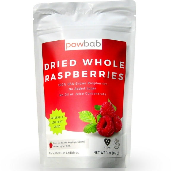 powbab Dried Raspberries - 100% USA Grown Organic, Not Freeze Dried Raspberries (3 oz)