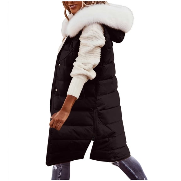 Idoravan womens winter coats Women's Casual Winter Long Puffer Stand Collar Sleeveless Puffy Jackets Coat With Pockets Black XXXXXL