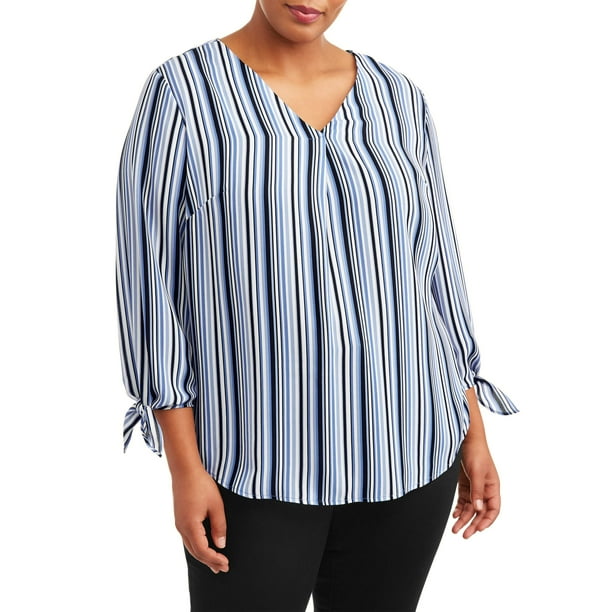 Como Blu - Como Blu Women's Plus Size Tie Sleeve Blouse - Walmart.com ...