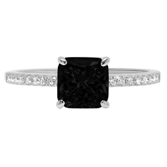 2.7ct asscher cut black natural onyx 18k white gold anniversary engagement ring size 9