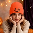 thumbnail image 7 of SYMOID Orange Embroidered Pumpkin O'Lantern Beanie - Cuffed Ribbed Knit Winter Hat for Unisex Hats,Size Free Size, 7 of 7