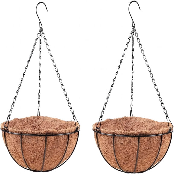 ACDANC Hanging Planters for Outdoor Plants (2 Pack) Hanging Baskets with Coco Liner Flower Pots,Metal Wire Round Plant Holder Hanger Hook Chain Deck Porch Garden Balcony Farmhouse Decor