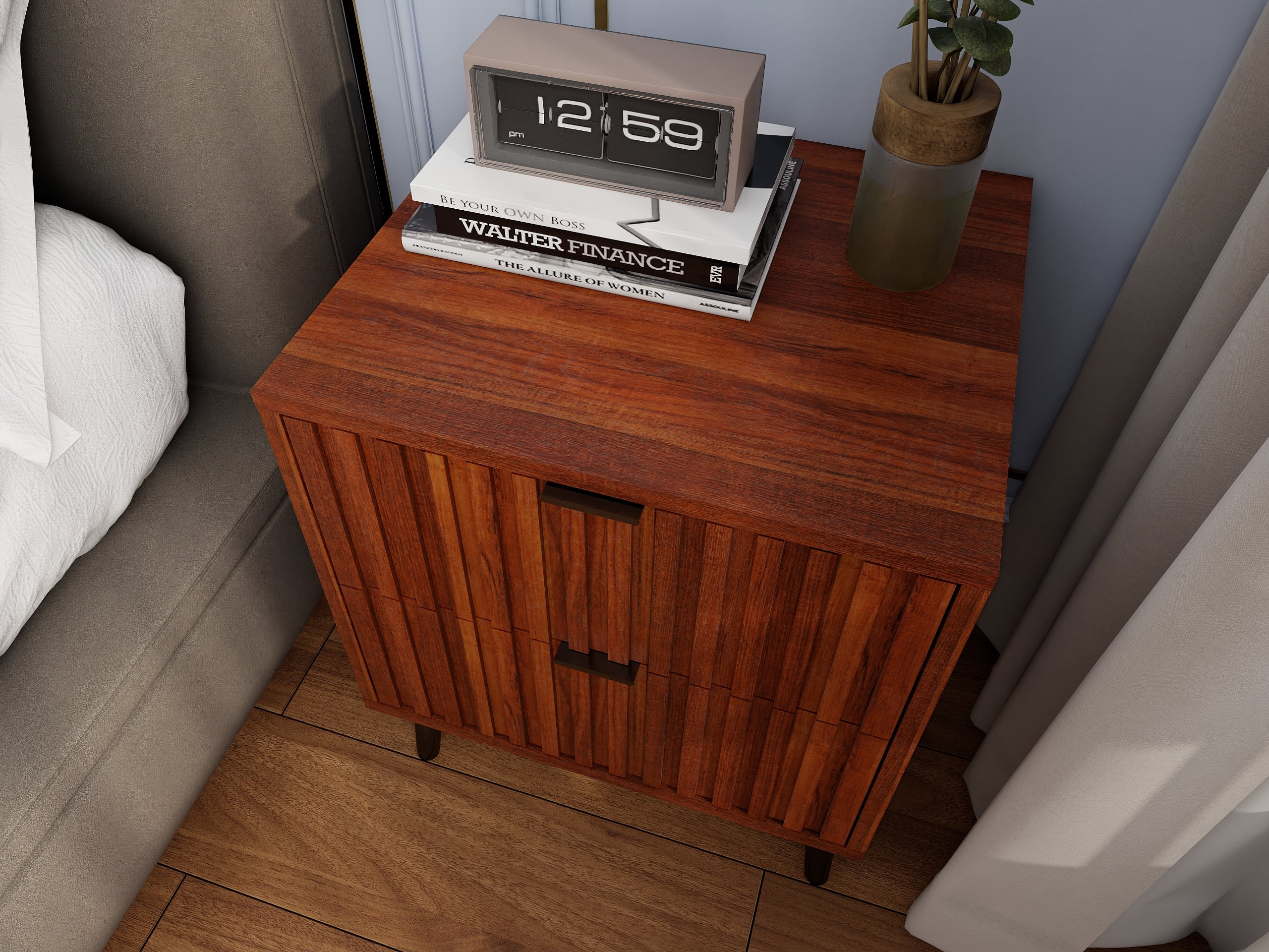 Wooden Nightstand with 2 Drawers