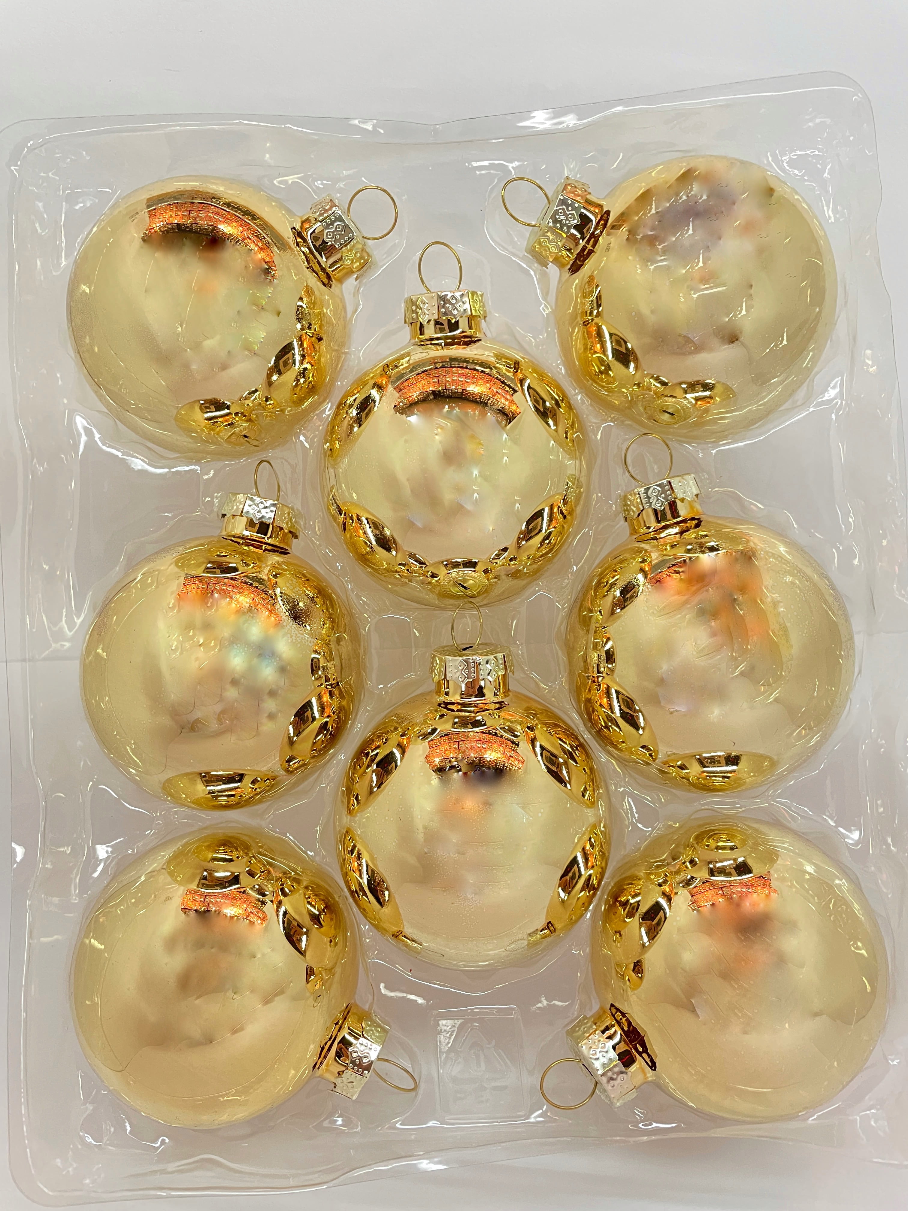 Holiday Time Christmas Solid Glass Ball Ornaments, 8 Count, 67mm, Gold Assortment, Boxed Glass
