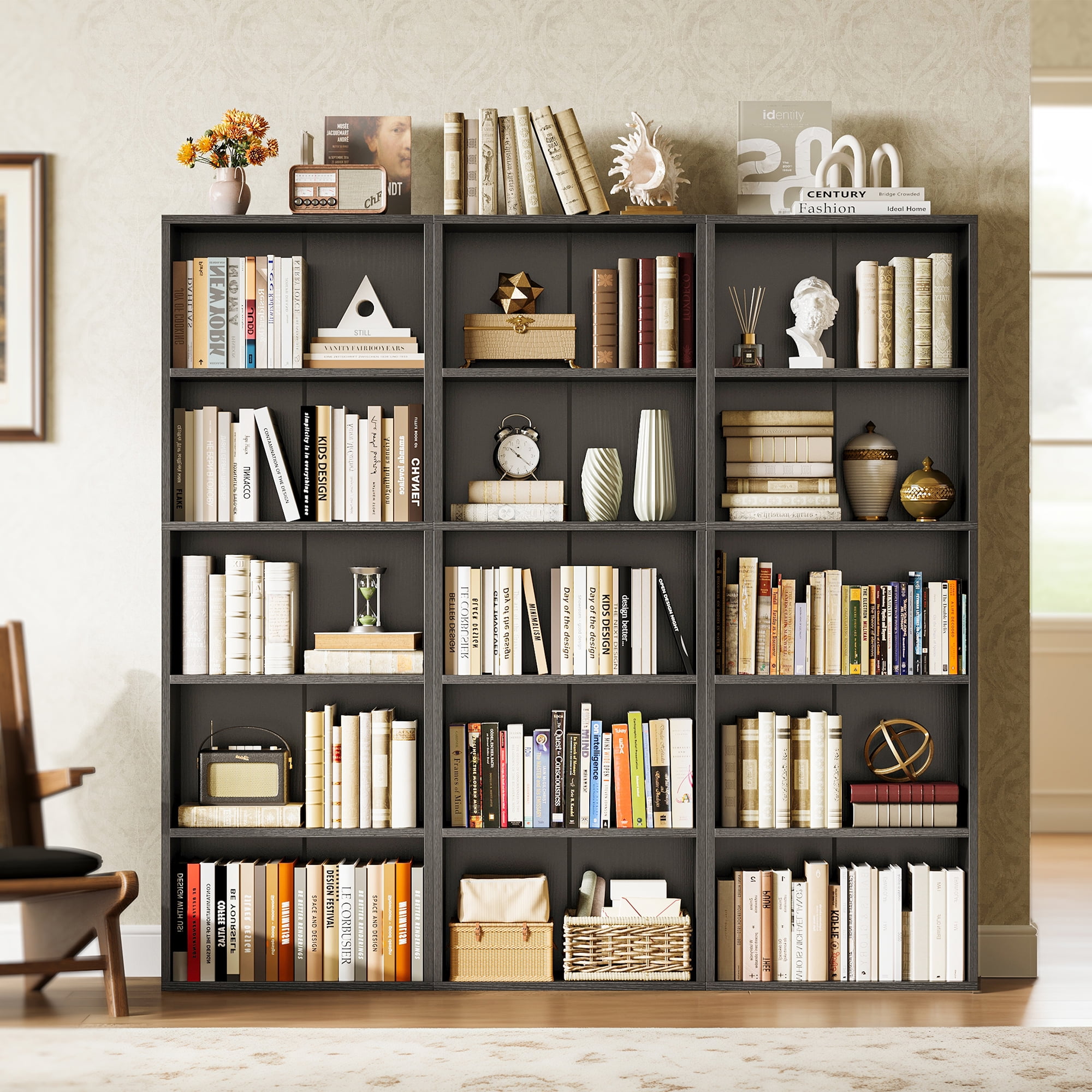 Casacomoda Tall Bookcase, Bookshelf, 5-Tier Display Storage Shelf, Space-Saving Bookshelf for Living Room, Bedroom, Home Office, Black