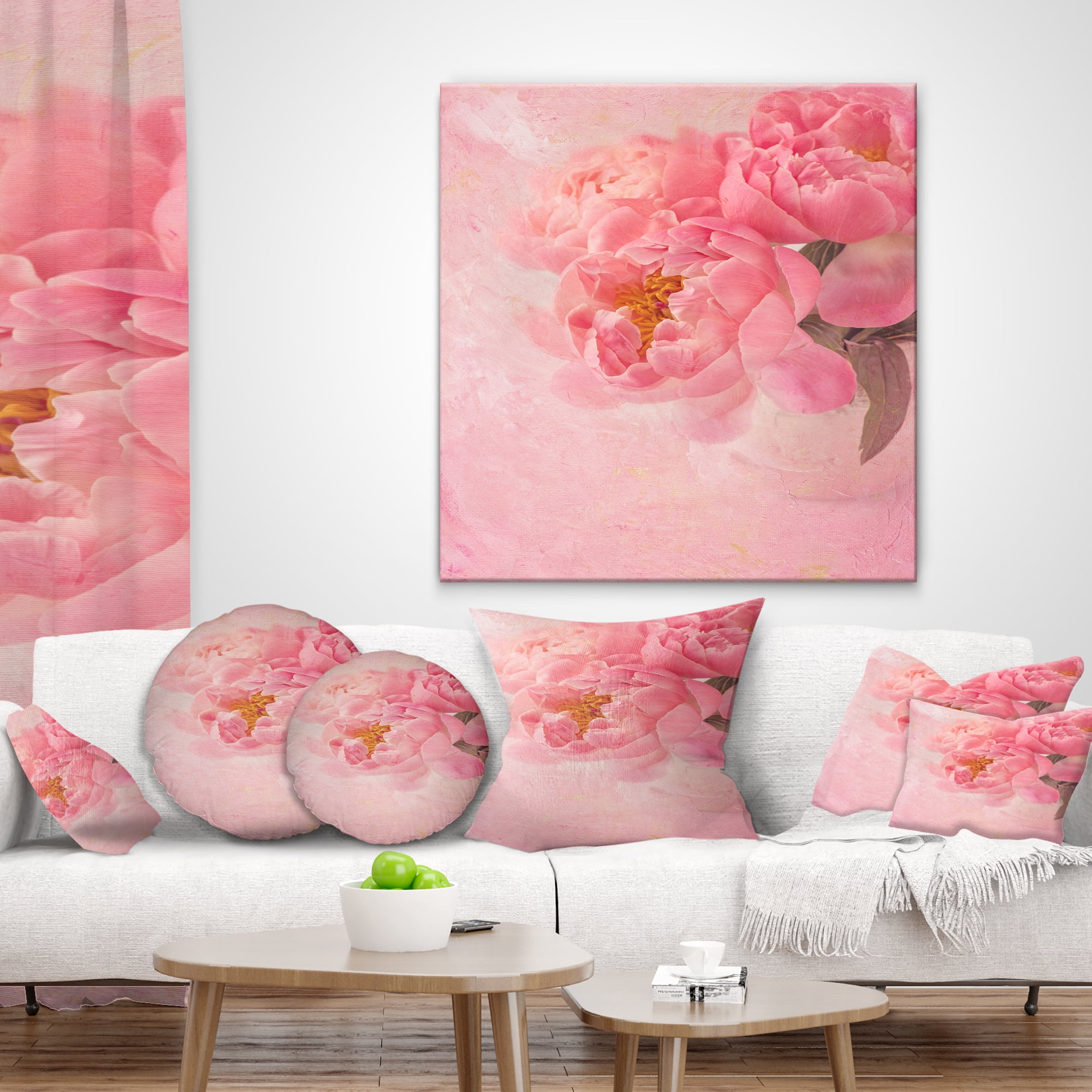 Designart Peony Flowers on Pink Background - Floral Throw Pillow - 16x16