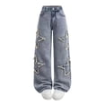 thumbnail image 2 of GiLiling Girls High Waist Baggy Cargo Jeans Wide Leg Elastic Waist Y2k Vintage Aesthetic Denim Pants Star Embroidery (Blue, 7-8 Years), 2 of 8