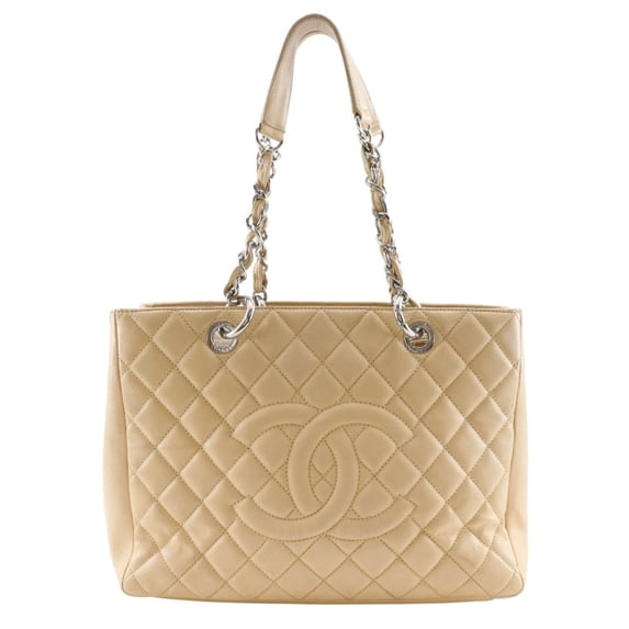 Pre-Owned CHANEL Grand Shopping Tote GST Matelasse Chain A50995, Beige Caviar Skin, A4 Size,...