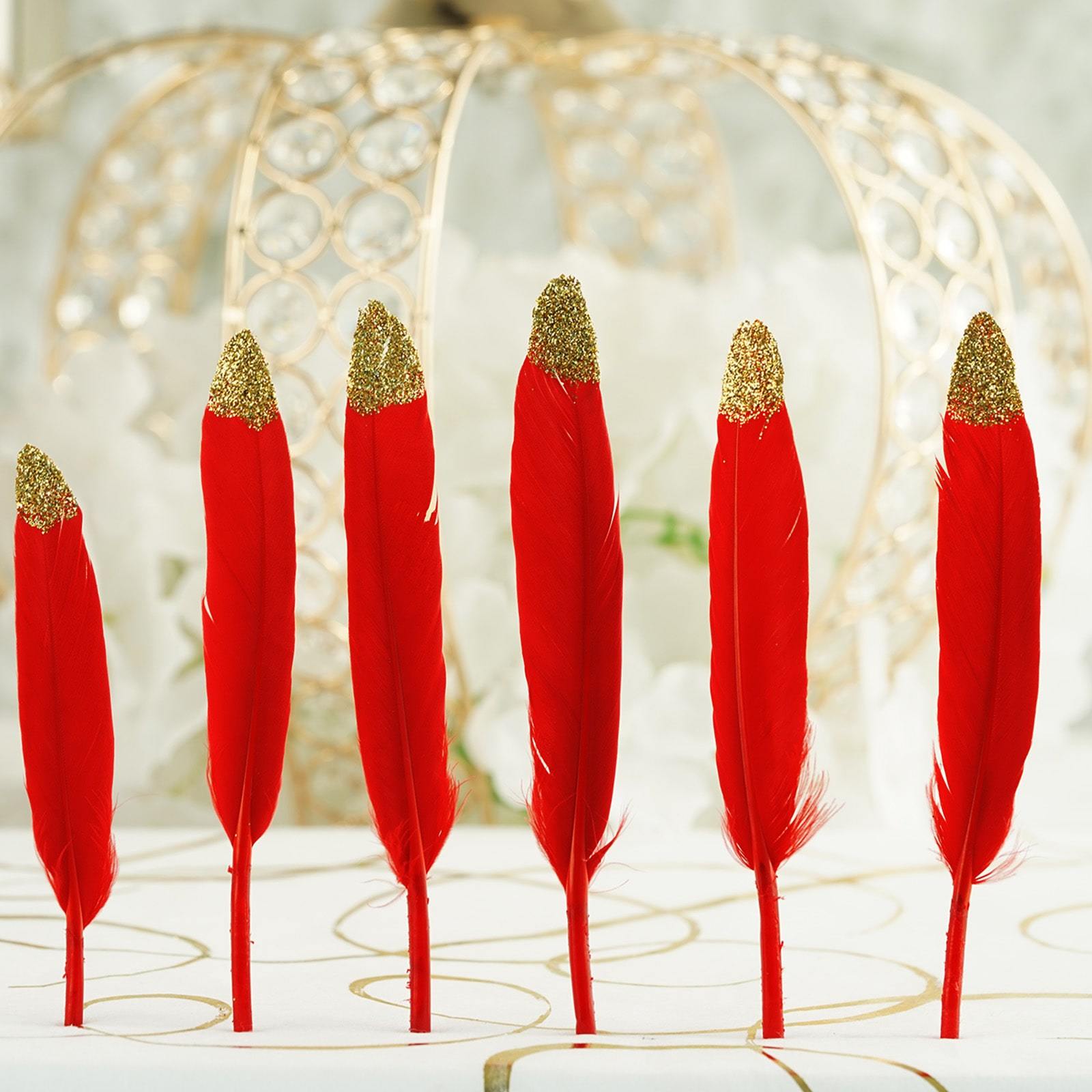 Efavormart 60 Pack Glitter Gold Tip Real Turkey Feathers For Craft