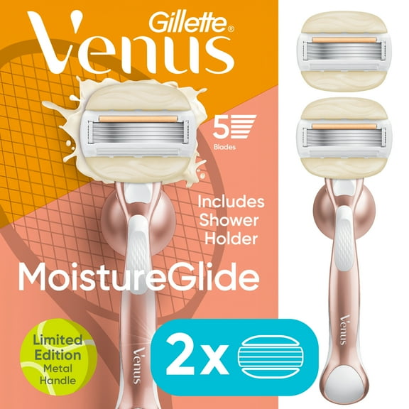Venus MoistureGlide Razor for Women, Limited Edition, 5 Blades, Manual Razor, Handle   2 Razor Blade Refills, Rose Gold