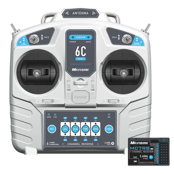 MicroZone 6C- 2.4G 6CH Remote Controller Mode 2 MC7RB V2 Receiver System for SU27 Airplane Drone Multirotor Helicopter Car Boat