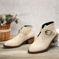 thumbnail image 6 of Onlyshoes Women's Studded Ankle Boots Leather Multiple Buckle Chunky Heel Booties Almond Toe Punk Boot, Gifts for Women Mother Girlfriend, 6 of 8