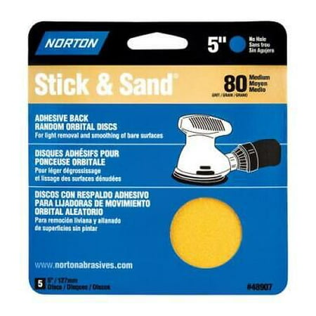 

2Pc Norton Stick & Sand 5 in. Aluminum Oxide Adhesive A250/A290/H290 Sanding Disc 80 Grit Coarse 5 pk