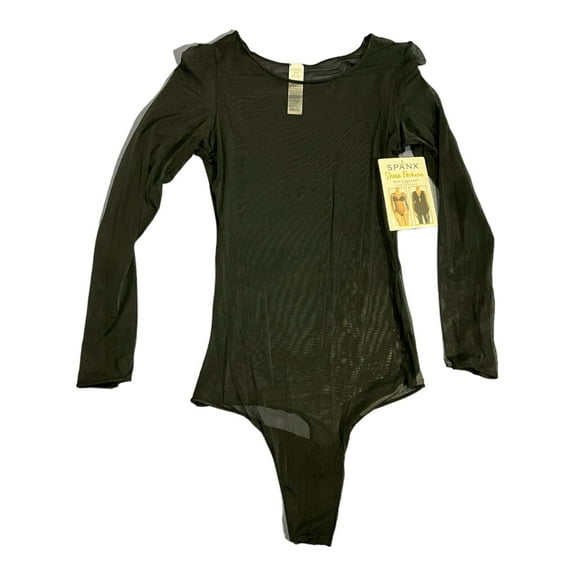 Spanx Women's Sheer Mesh Thong Bodysuit - Black (20119) (Medium)