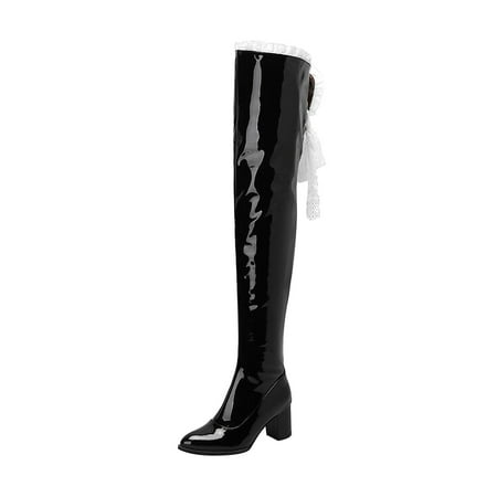 

Fesfesfes Tall Boots for Ladies Fall Winter Over Knee Boots Pointed Thick High Heels Lace Side Zipper Boots US:4.5(35)