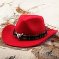 thumbnail image 2 of HNMKIU Western Cowboy Style Hat Jazz Bowler Cow Head Decoration Ethnic Accessory Red,M, 2 of 4