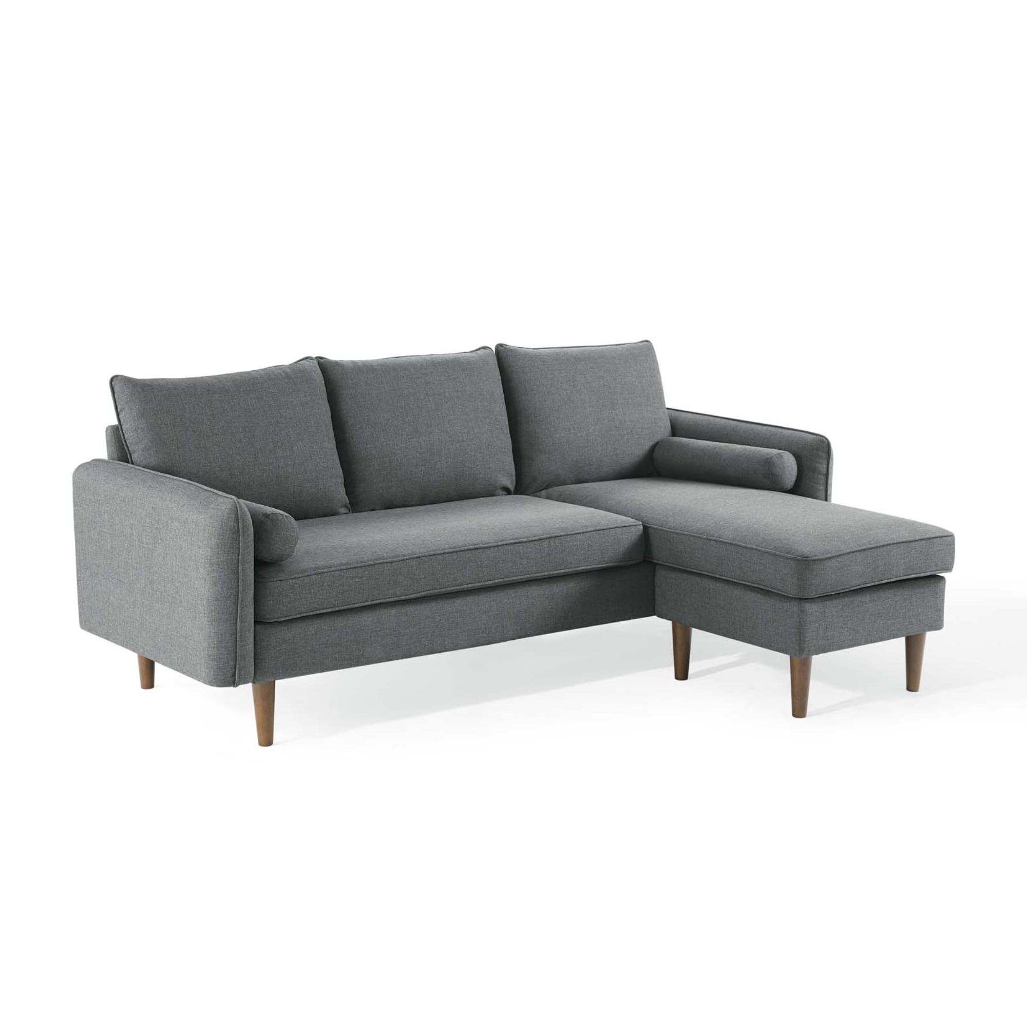 Gray Upholstered Fabric Sectional Sofa with Ottoman