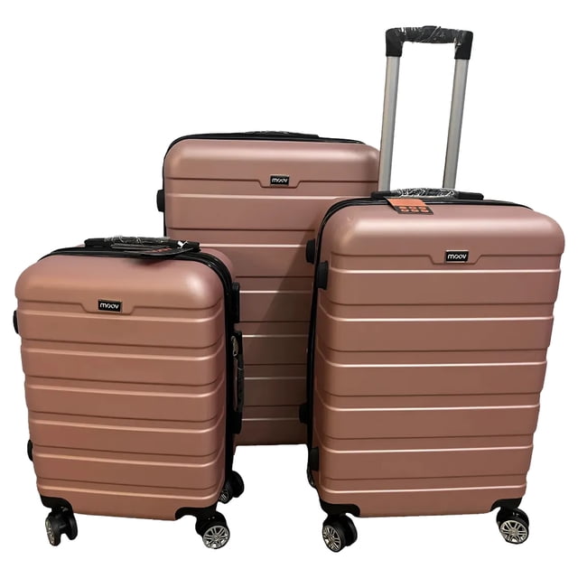 Juego 3 Maletas De Viaje Moov Expandibles Rigidas Verticales Con Ruedas Giratorias 30'' Rosa