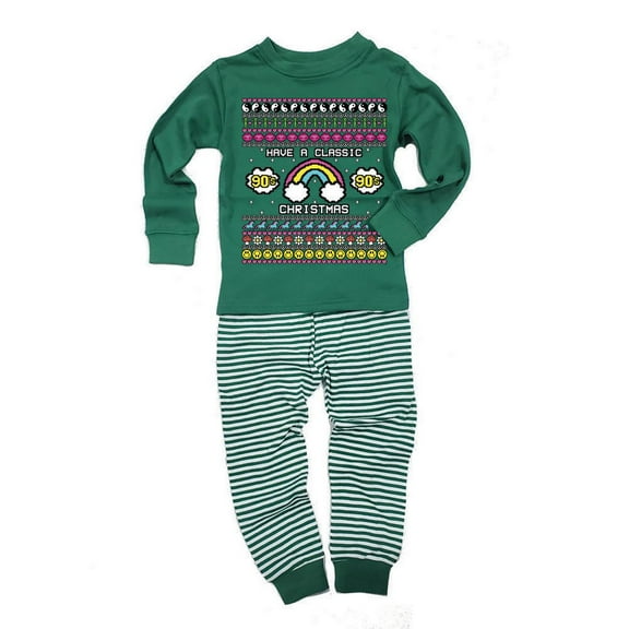 Retro 90s Nostalgia Classic Ugly Christmas Sweater Toddler Long Sleeve Top Striped Pants Pajama Set
