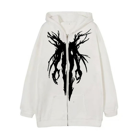 Dark Gothic Men Women Zipper Up Hoodies for Jacket Punk Printed Oversized Sweatshirt Loose Outwear Coat