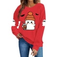 thumbnail image 6 of Women's Cute Ghost Halloween Sweatshirts Knit Beanie Graphic Crewneck Pullover Tops Long Sleeve Fall Shirts with Sleeve Prints Spooky Season Casual Clothing, 6 of 6