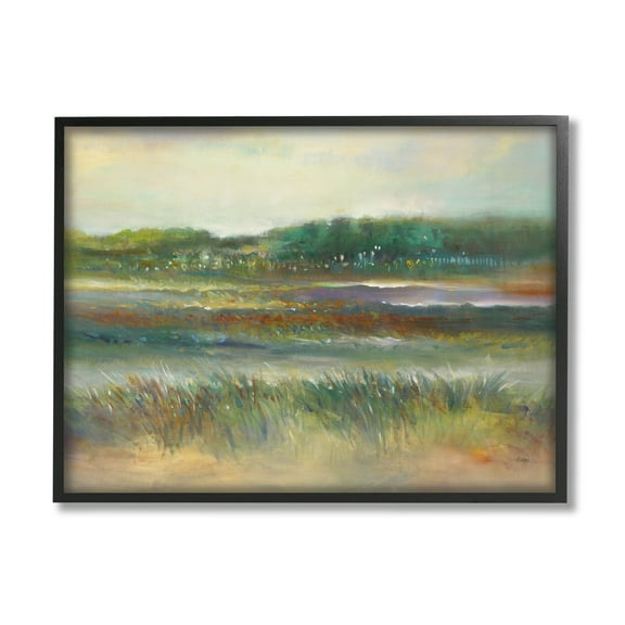 Calming Countryside Scenery Field Landscape Painting Black Framed Art Print Wall Art