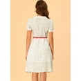 thumbnail image 4 of DARING DIVA Peter Pan Collar Tie Neck Elegant Floral Dress with Belt XS White, 4 of 6
