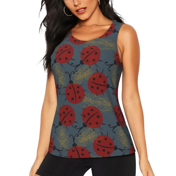 Fotbe Ladybug Blusas Sin Mangas para Mujer – Estilo Casual, Corte Suelto, Slim-Fit, Cuello Redondo Deportivo, Tops de Verano para Gimnasio y Yoga-Large